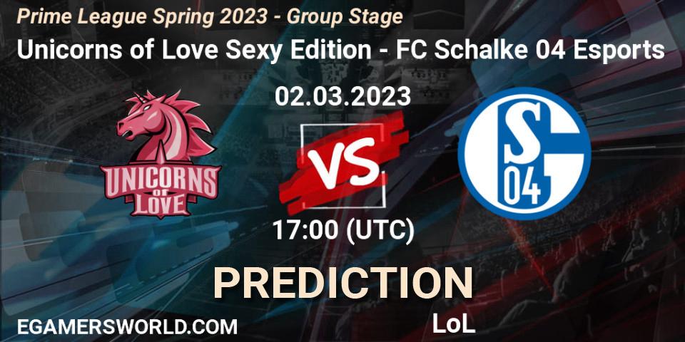Unicorns of Love Sexy Edition - FC Schalke 04 Esports: Maç tahminleri. 02.03.2023 at 20:00, LoL, Prime League Spring 2023 - Group Stage