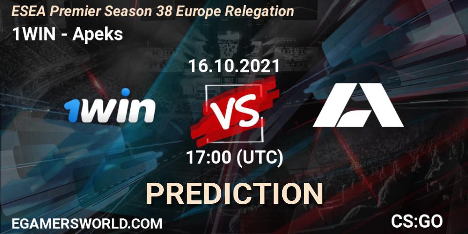 1WIN - Apeks: Maç tahminleri. 16.10.2021 at 17:00, Counter-Strike (CS2), ESEA Premier Season 38 Europe Relegation