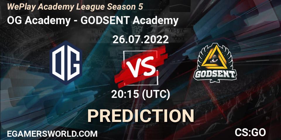 OG Academy - GODSENT Academy: Maç tahminleri. 26.07.2022 at 20:15, Counter-Strike (CS2), WePlay Academy League Season 5