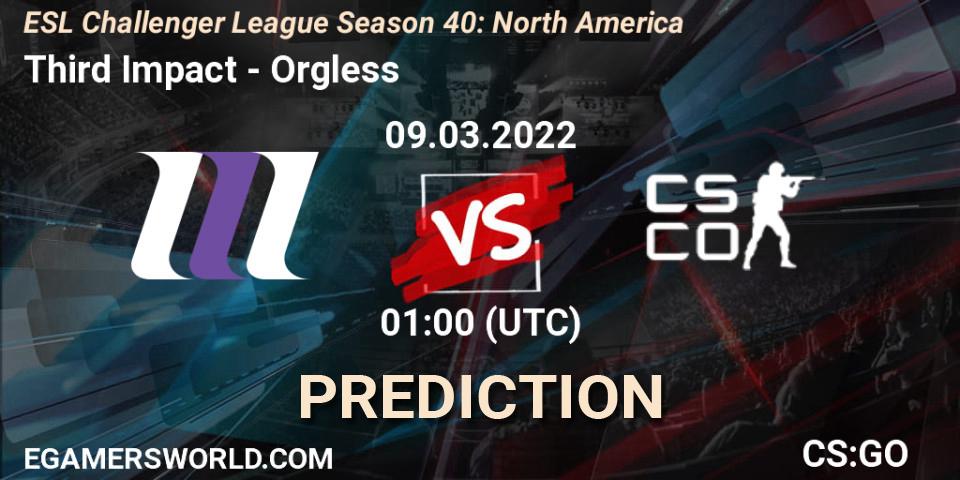 Third Impact - Orgless: Maç tahminleri. 22.03.2022 at 00:00, Counter-Strike (CS2), ESL Challenger League Season 40: North America