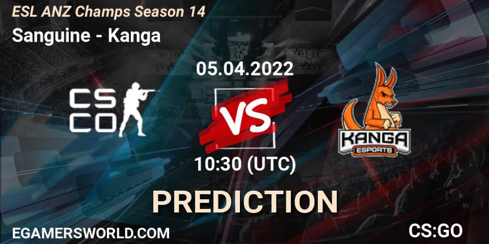 Sanguine - Kanga: Maç tahminleri. 05.04.2022 at 10:30, Counter-Strike (CS2), ESL ANZ Champs Season 14
