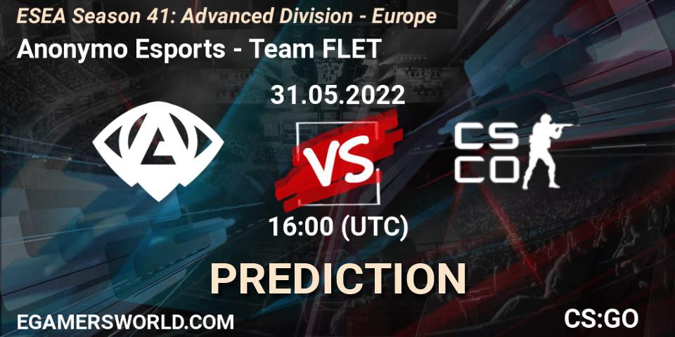 Anonymo Esports - Team FLET: Maç tahminleri. 31.05.2022 at 16:00, Counter-Strike (CS2), ESEA Season 41: Advanced Division - Europe