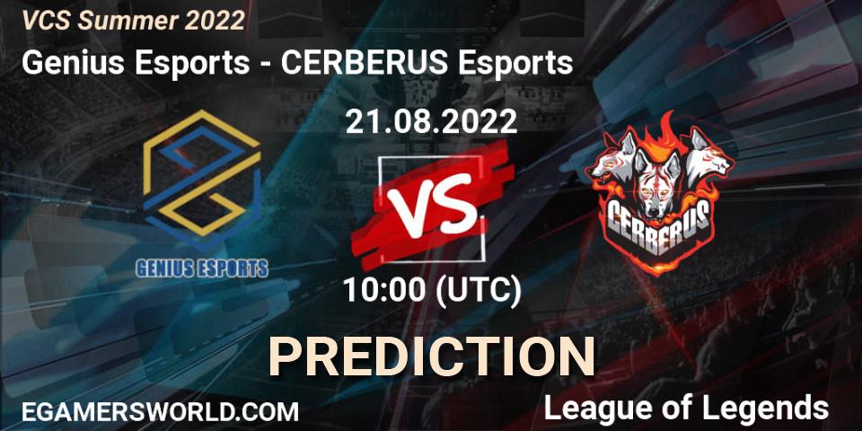 Genius Esports - CERBERUS Esports: Maç tahminleri. 21.08.2022 at 10:00, LoL, VCS Summer 2022