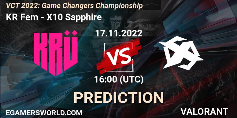 KRÜ Fem - X10 Sapphire: Maç tahminleri. 17.11.2022 at 18:00, VALORANT, VCT 2022: Game Changers Championship