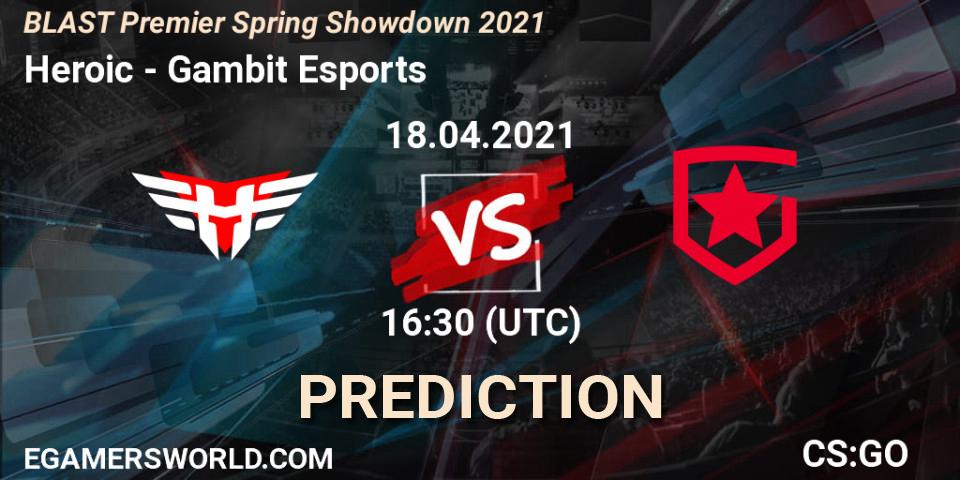 Heroic - Gambit Esports: Maç tahminleri. 18.04.21, CS2 (CS:GO), BLAST Premier Spring Showdown 2021