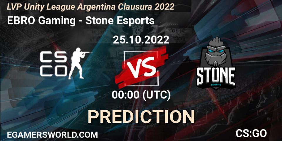 EBRO Gaming - Stone Esports: Maç tahminleri. 25.10.2022 at 01:00, Counter-Strike (CS2), LVP Unity League Argentina Clausura 2022