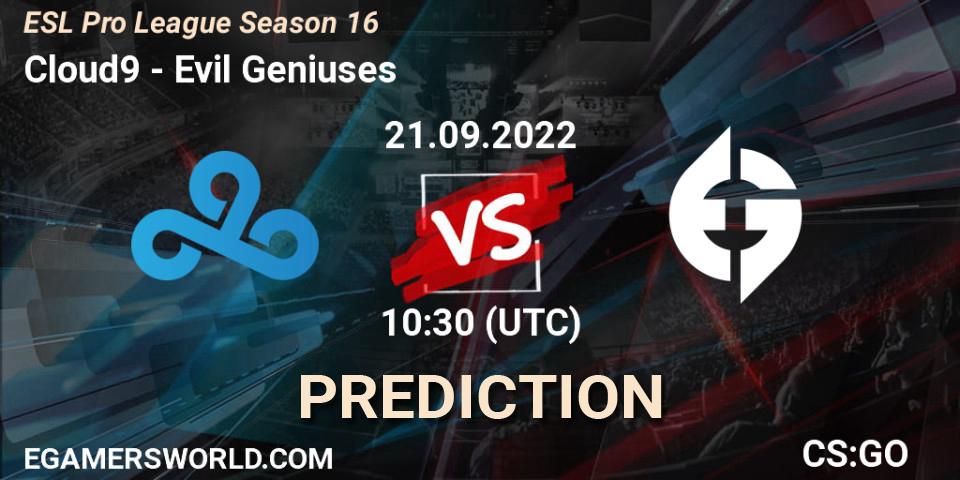 Cloud9 - Evil Geniuses: Maç tahminleri. 21.09.2022 at 10:30, Counter-Strike (CS2), ESL Pro League Season 16