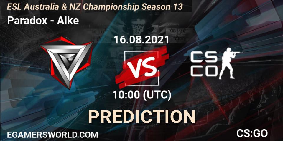 Paradox - Alke: Maç tahminleri. 16.08.2021 at 10:05, Counter-Strike (CS2), ESL Australia & NZ Championship Season 13