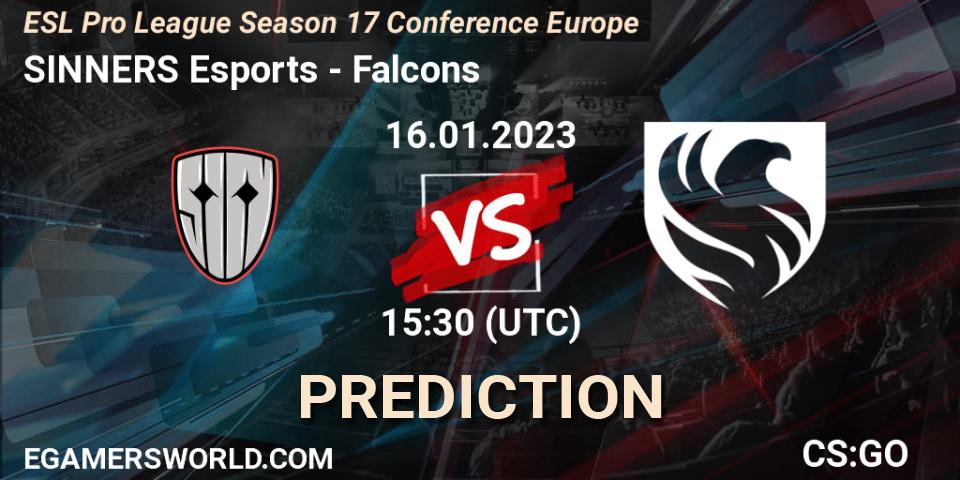 SINNERS Esports - Falcons: Maç tahminleri. 16.01.2023 at 15:30, Counter-Strike (CS2), ESL Pro League Season 17 Conference Europe