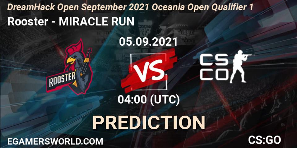 Rooster - MIRACLE RUN: Maç tahminleri. 05.09.2021 at 04:15, Counter-Strike (CS2), DreamHack Open September 2021 Oceania Open Qualifier 1
