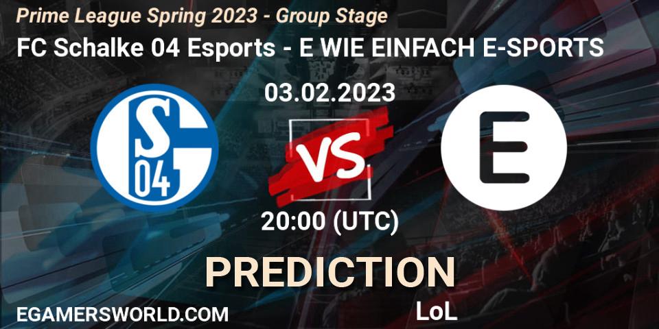 FC Schalke 04 Esports - E WIE EINFACH E-SPORTS: Maç tahminleri. 03.02.23, LoL, Prime League Spring 2023 - Group Stage