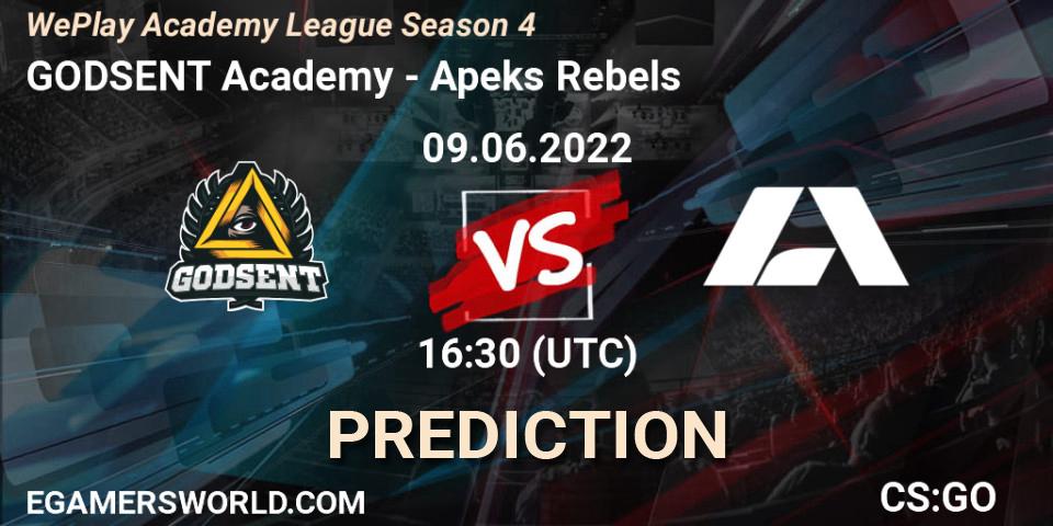 GODSENT Academy - Apeks Rebels: Maç tahminleri. 09.06.2022 at 17:40, Counter-Strike (CS2), WePlay Academy League Season 4