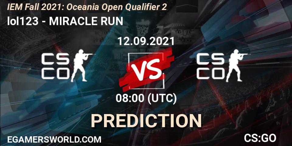 lol123 - MIRACLE RUN: Maç tahminleri. 12.09.21, CS2 (CS:GO), IEM Fall 2021: Oceania Open Qualifier 2