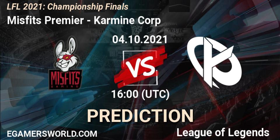 Misfits Premier - Karmine Corp: Maç tahminleri. 04.10.2021 at 16:00, LoL, LFL 2021: Championship Finals