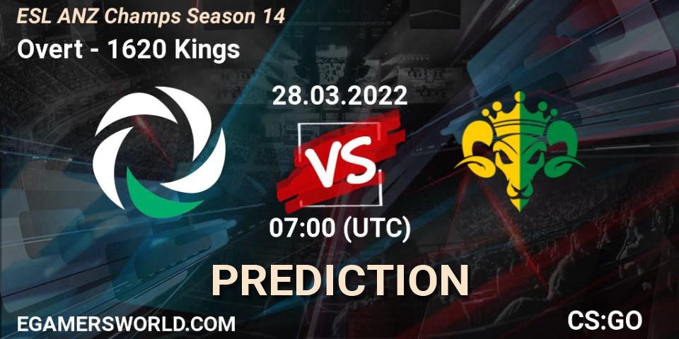 Overt - 1620 Kings: Maç tahminleri. 28.03.2022 at 07:00, Counter-Strike (CS2), ESL ANZ Champs Season 14