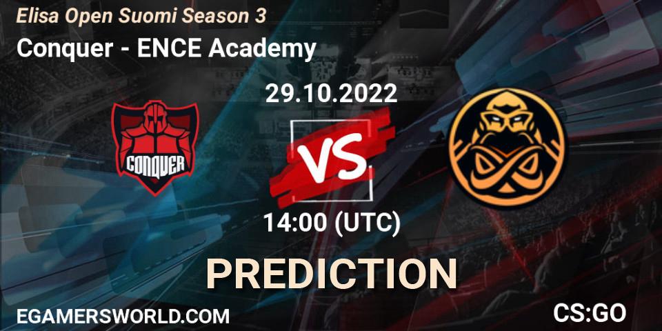 Conquer - ENCE Academy: Maç tahminleri. 29.10.2022 at 14:00, Counter-Strike (CS2), Elisa Open Suomi Season 3