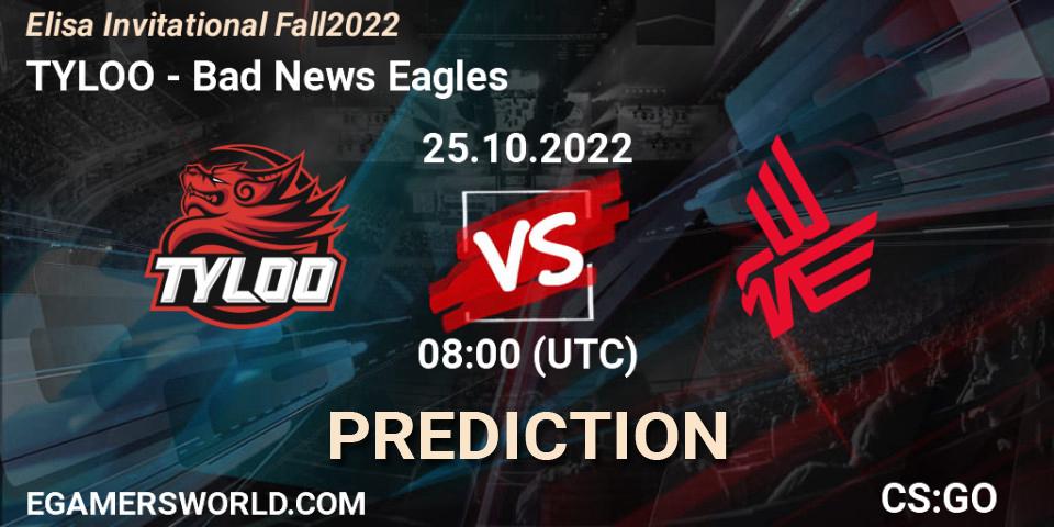 TYLOO - Bad News Eagles: Maç tahminleri. 25.10.2022 at 08:00, Counter-Strike (CS2), Elisa Invitational Fall 2022