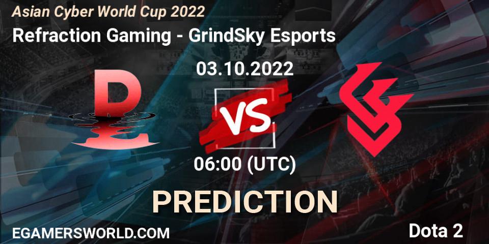 Refraction Gaming - GrindSky Esports: Maç tahminleri. 03.10.2022 at 06:11, Dota 2, Asian Cyber World Cup 2022