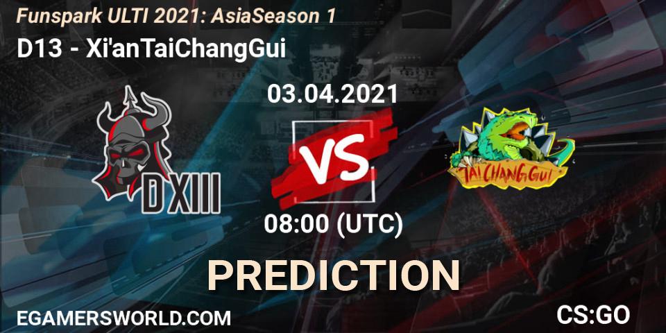 D13 - Xi'anTaiChangGui: Maç tahminleri. 03.04.2021 at 09:30, Counter-Strike (CS2), Funspark ULTI 2021: Asia Season 1