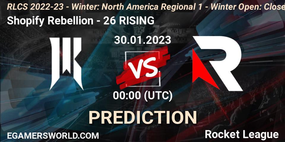 Shopify Rebellion - 26 RISING: Maç tahminleri. 30.01.2023 at 00:00, Rocket League, RLCS 2022-23 - Winter: North America Regional 1 - Winter Open: Closed Qualifier