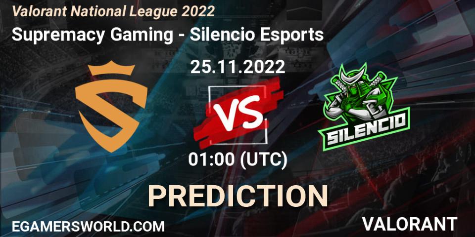 Supremacy Gaming - Silencio Esports: Maç tahminleri. 25.11.2022 at 00:00, VALORANT, Valorant National League 2022