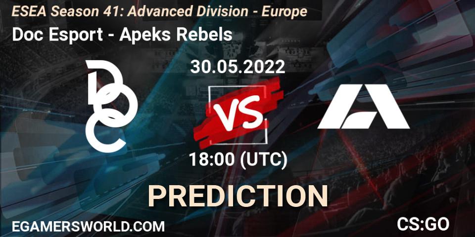 Doc Esport - Apeks Rebels: Maç tahminleri. 30.05.2022 at 18:00, Counter-Strike (CS2), ESEA Season 41: Advanced Division - Europe