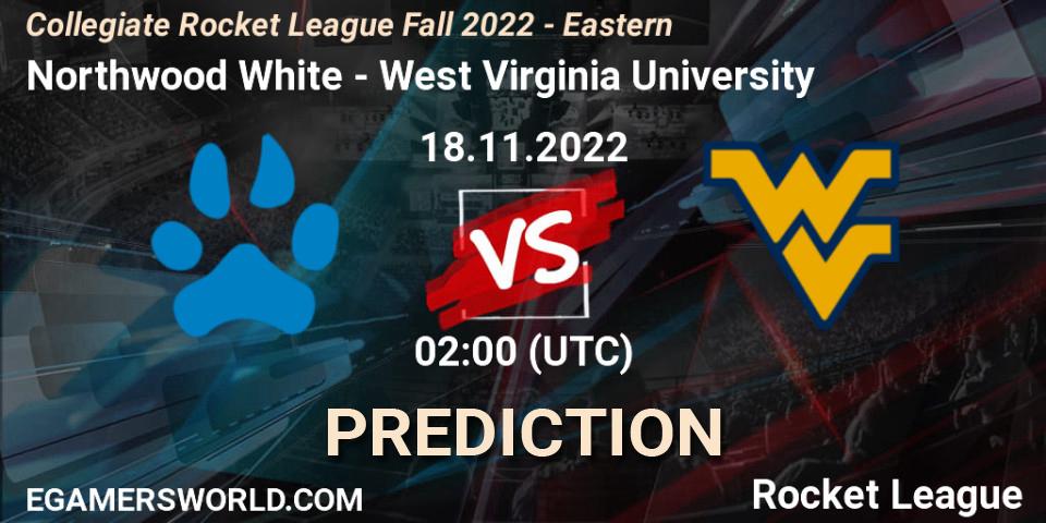 Northwood White - West Virginia University: Maç tahminleri. 18.11.2022 at 02:00, Rocket League, Collegiate Rocket League Fall 2022 - Eastern