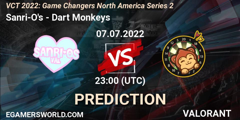 Sanri-O's - Dart Monkeys: Maç tahminleri. 07.07.2022 at 22:40, VALORANT, VCT 2022: Game Changers North America Series 2