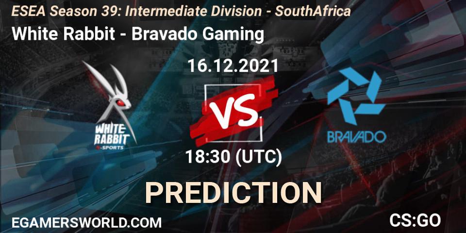 White Rabbit - Bravado Gaming: Maç tahminleri. 16.12.2021 at 18:30, Counter-Strike (CS2), ESEA Season 39: Intermediate Division - South Africa