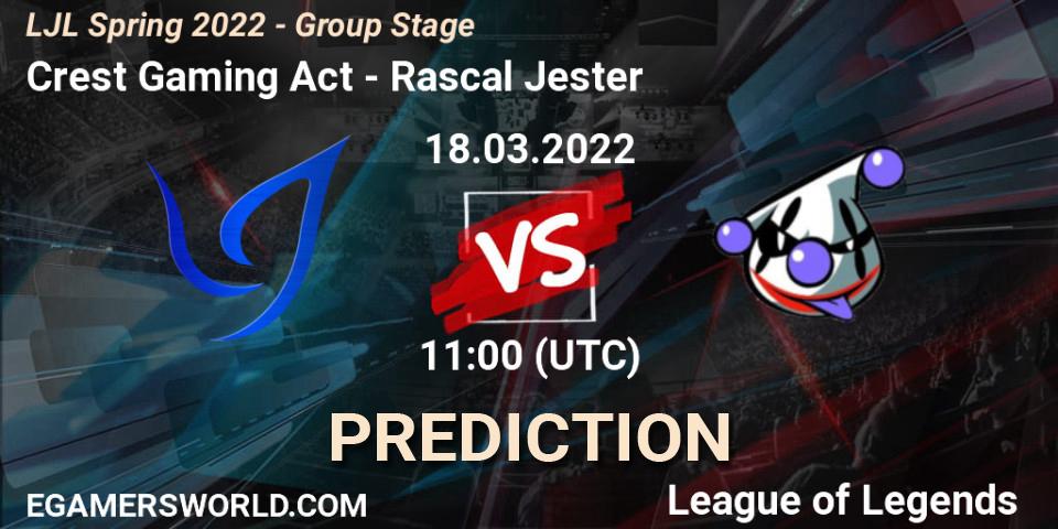 Crest Gaming Act - Rascal Jester: Maç tahminleri. 18.03.2022 at 11:00, LoL, LJL Spring 2022 - Group Stage