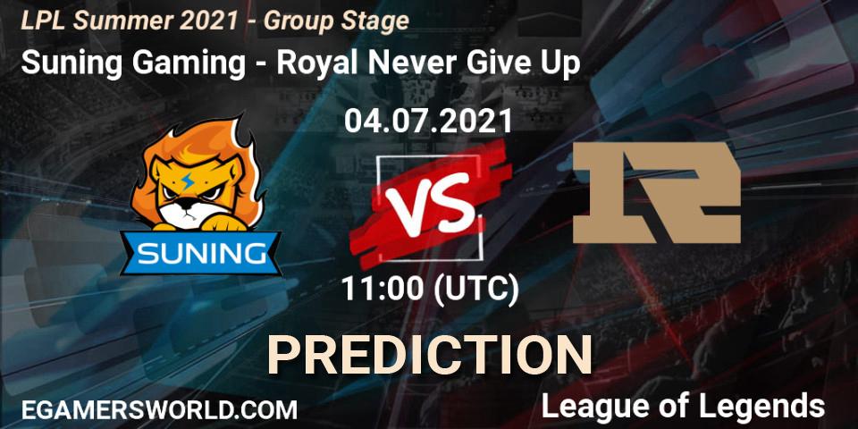 Suning Gaming - Royal Never Give Up: Maç tahminleri. 04.07.2021 at 11:00, LoL, LPL Summer 2021 - Group Stage