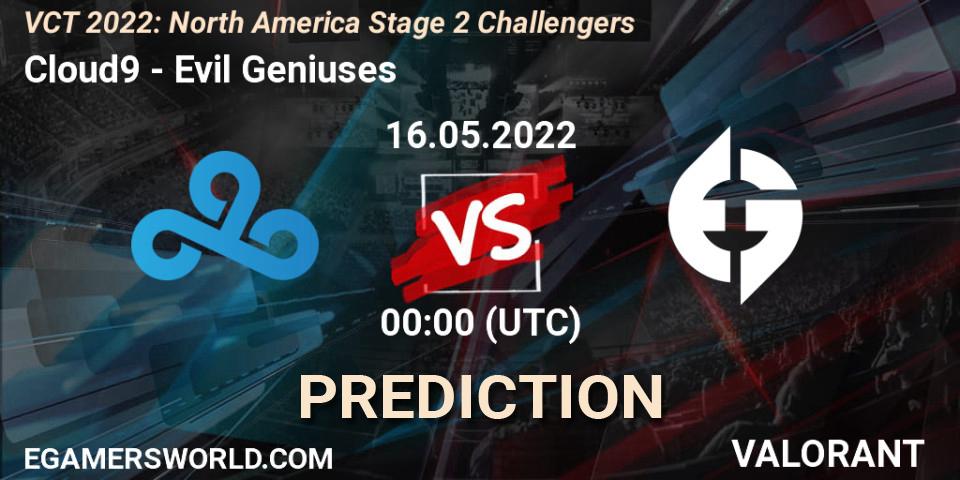 Cloud9 - Evil Geniuses: Maç tahminleri. 15.05.2022 at 23:00, VALORANT, VCT 2022: North America Stage 2 Challengers