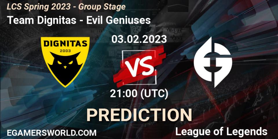 Team Dignitas - Evil Geniuses: Maç tahminleri. 04.02.2023 at 00:00, LoL, LCS Spring 2023 - Group Stage