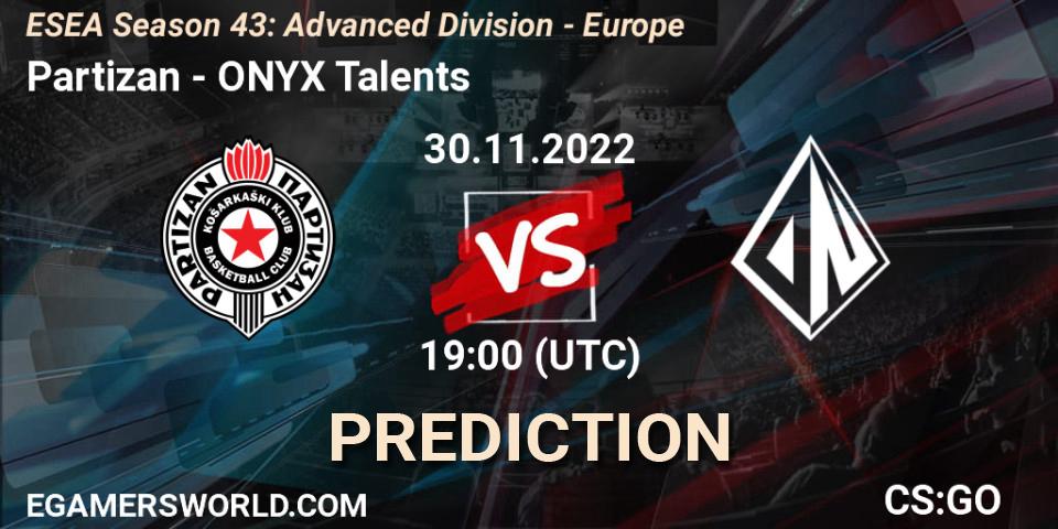 Partizan - ONYX Talents: Maç tahminleri. 30.11.22, CS2 (CS:GO), ESEA Season 43: Advanced Division - Europe