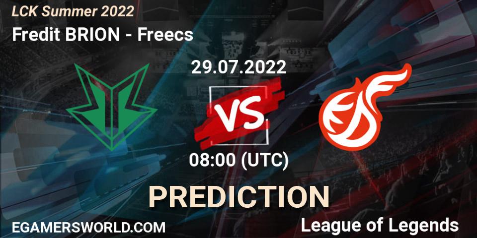 Fredit BRION - Freecs: Maç tahminleri. 29.07.2022 at 08:00, LoL, LCK Summer 2022