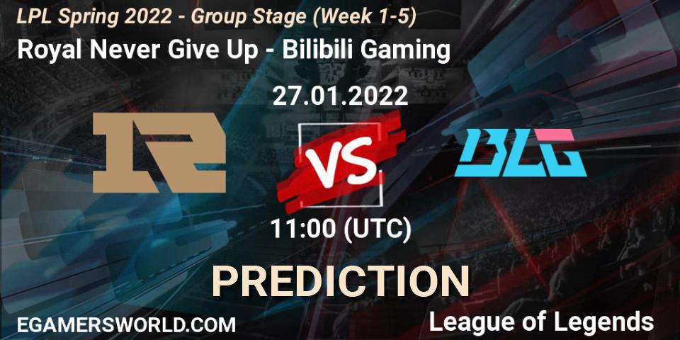 Royal Never Give Up - Bilibili Gaming: Maç tahminleri. 27.01.2022 at 11:00, LoL, LPL Spring 2022 - Group Stage (Week 1-5)