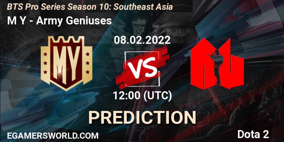 M Y - Army Geniuses: Maç tahminleri. 08.02.2022 at 12:09, Dota 2, BTS Pro Series Season 10: Southeast Asia