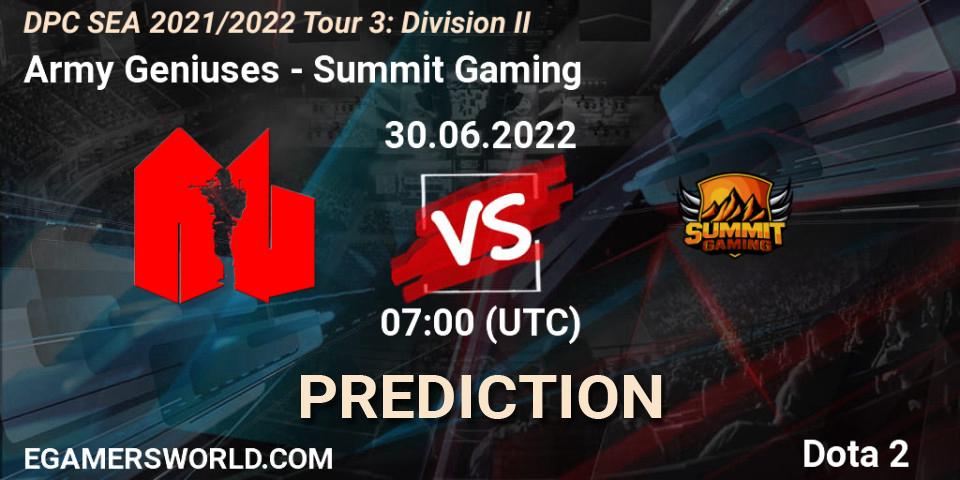 Army Geniuses - Summit Gaming: Maç tahminleri. 30.06.2022 at 07:02, Dota 2, DPC SEA 2021/2022 Tour 3: Division II