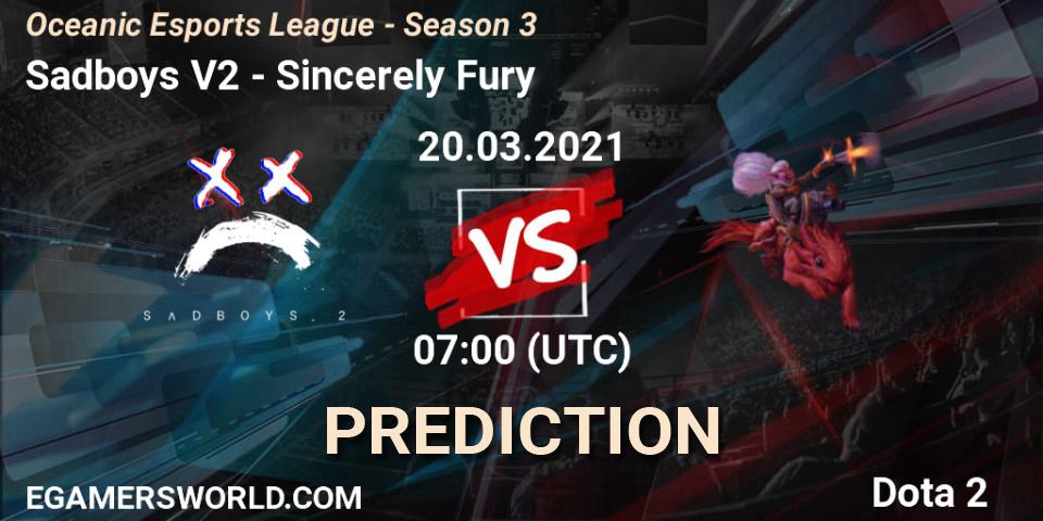 Sadboys V2 - Sincerely Fury: Maç tahminleri. 20.03.2021 at 07:02, Dota 2, Oceanic Esports League - Season 3
