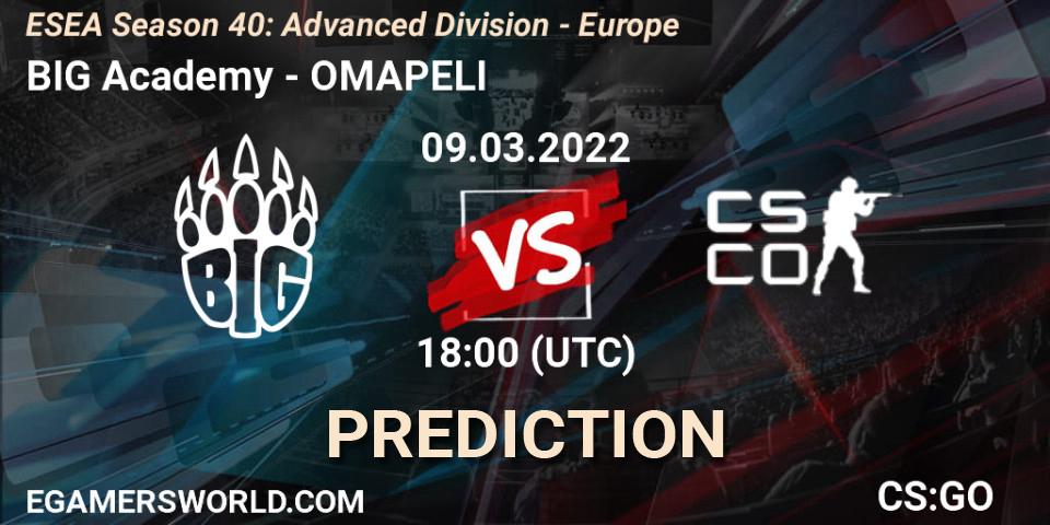 BIG Academy - OMAPELI: Maç tahminleri. 09.03.2022 at 18:00, Counter-Strike (CS2), ESEA Season 40: Advanced Division - Europe