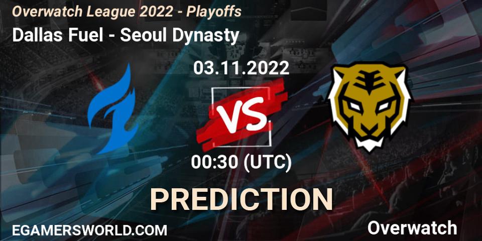 Dallas Fuel - Seoul Dynasty: Maç tahminleri. 03.11.2022 at 01:15, Overwatch, Overwatch League 2022 - Playoffs