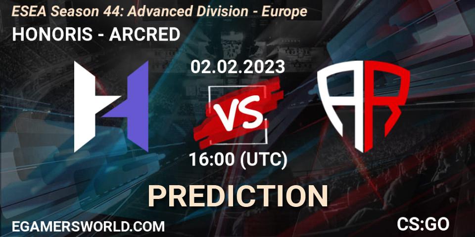 HONORIS - ARCRED: Maç tahminleri. 02.02.23, CS2 (CS:GO), ESEA Season 44: Advanced Division - Europe