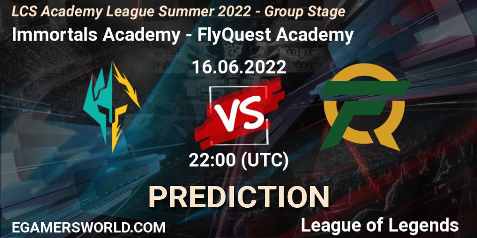 Immortals Academy - FlyQuest Academy: Maç tahminleri. 16.06.2022 at 22:00, LoL, LCS Academy League Summer 2022 - Group Stage