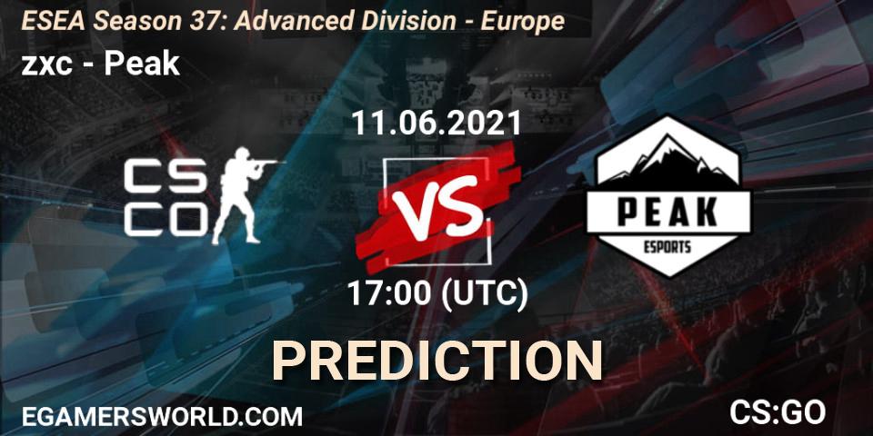 zxc - Peak: Maç tahminleri. 11.06.2021 at 17:00, Counter-Strike (CS2), ESEA Season 37: Advanced Division - Europe