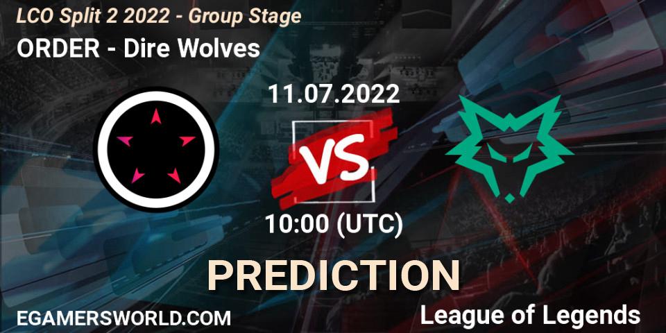 ORDER - Dire Wolves: Maç tahminleri. 11.07.22, LoL, LCO Split 2 2022 - Group Stage
