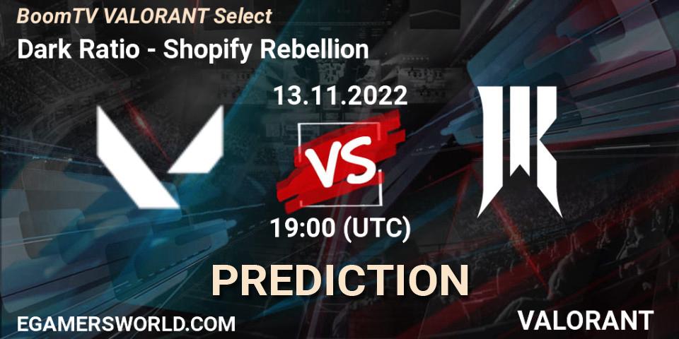 Dark Ratio - Shopify Rebellion: Maç tahminleri. 13.11.2022 at 19:00, VALORANT, BoomTV VALORANT Select