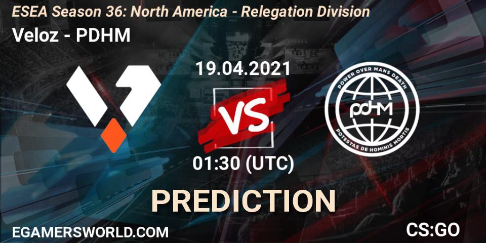 Veloz - PDHM: Maç tahminleri. 19.04.2021 at 01:30, Counter-Strike (CS2), ESEA Season 36: North America - Relegation Division