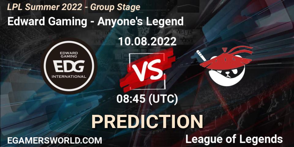 Edward Gaming - Anyone's Legend: Maç tahminleri. 10.08.22, LoL, LPL Summer 2022 - Group Stage