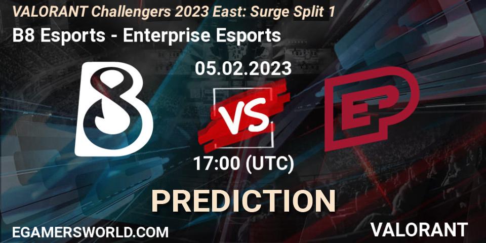 B8 Esports - Enterprise Esports: Maç tahminleri. 05.02.23, VALORANT, VALORANT Challengers 2023 East: Surge Split 1