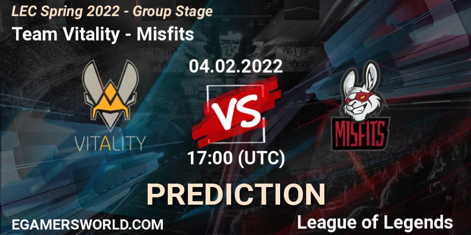 Team Vitality - Misfits: Maç tahminleri. 04.02.22, LoL, LEC Spring 2022 - Group Stage
